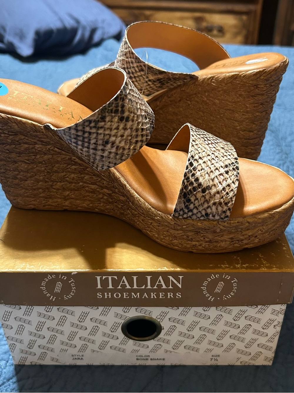 Italian Shoemakers Snake-Print Espadrille Wedges - Tan & Brown